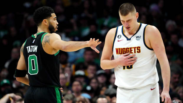 Jayson Tatum of the Celtics and Nikola Jokic of the Nuggets